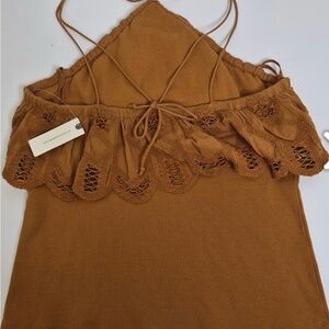 Anthropologie Rust Halter Lace-Trim Camisole